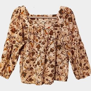 a.n.a Autumn Colors Paisley Print Cotton Square Neck Poof Sleeve Peasant Boho S
